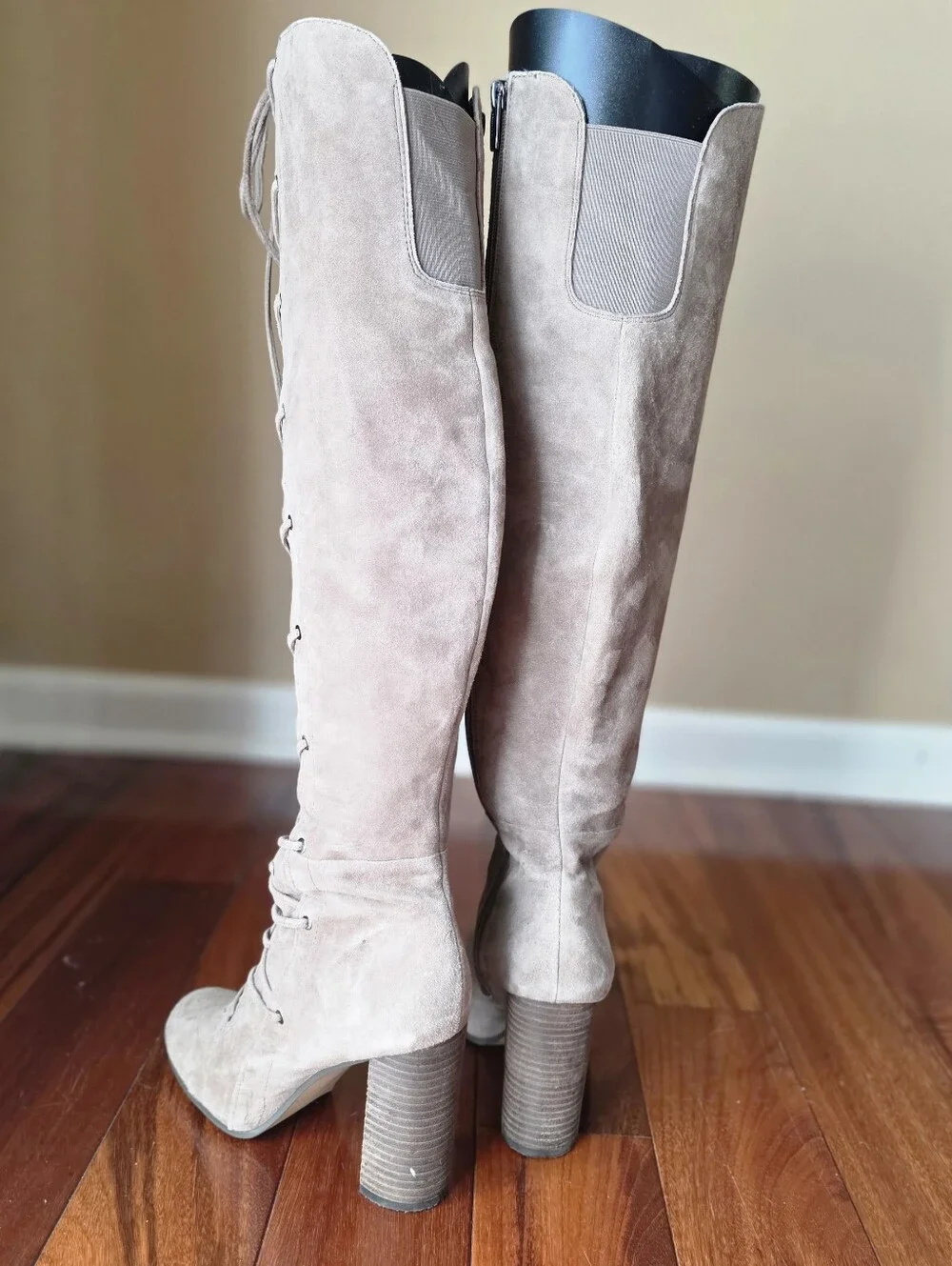 Vince‎ Camuto Thanta Over The Knee Lace Up Suede Boots Tan Taupe Size 8M / EU 38
